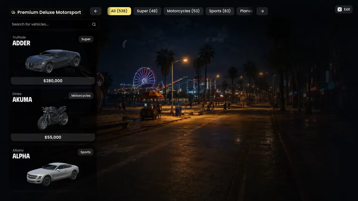 The dealership showroom running in the browser demo