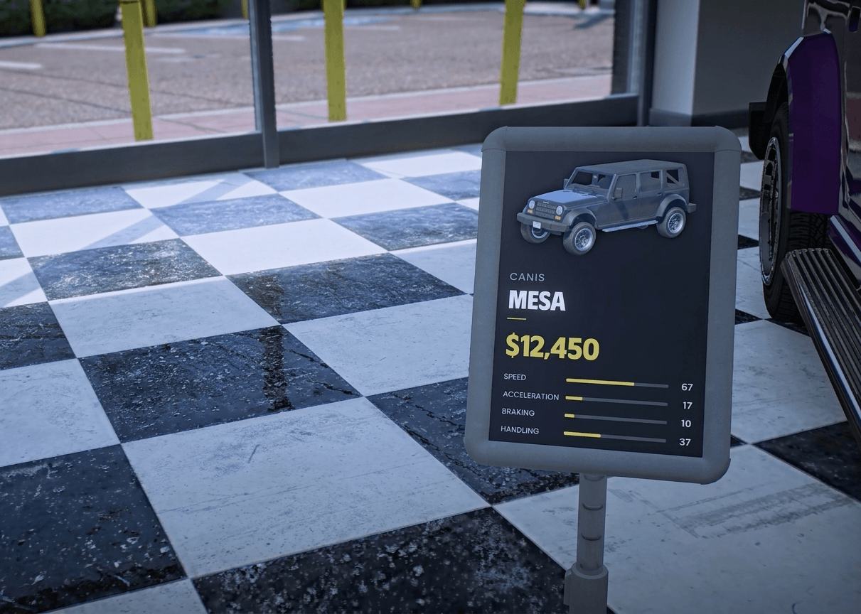 Dealership FiveM dealership script, Vehicle info stands: The lot itself sells the car